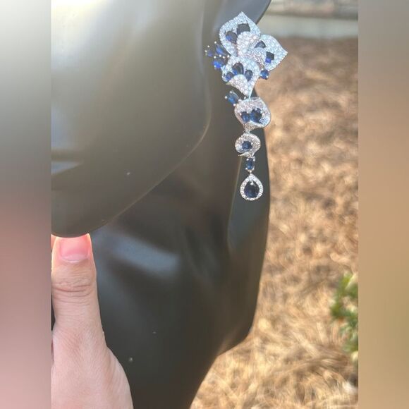 Luxury Blue Crystal Drop Earrings with sterling silver Stud - Picture 14 of 14